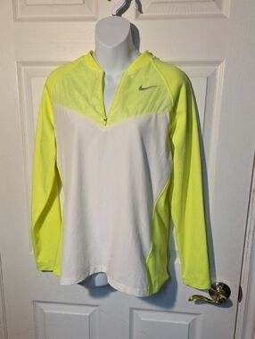 Nike Womens Neon Yellow and White Half-Zip Golf Performance Pullover Jacket Sz L